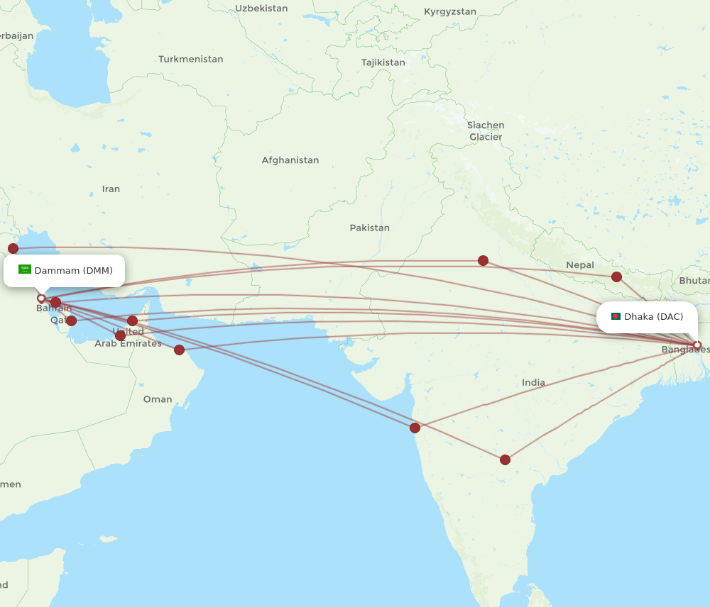 DMM to DAC flights and routes map