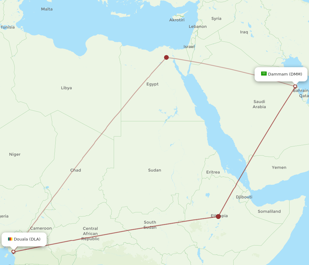 DMM-DLA flight routes