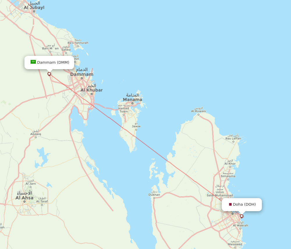 DMM to DOH flights and routes map