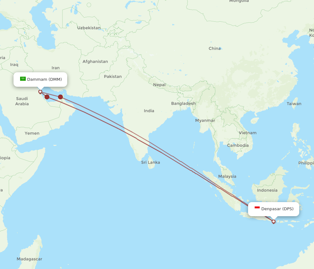 DMM to DPS flights and routes map