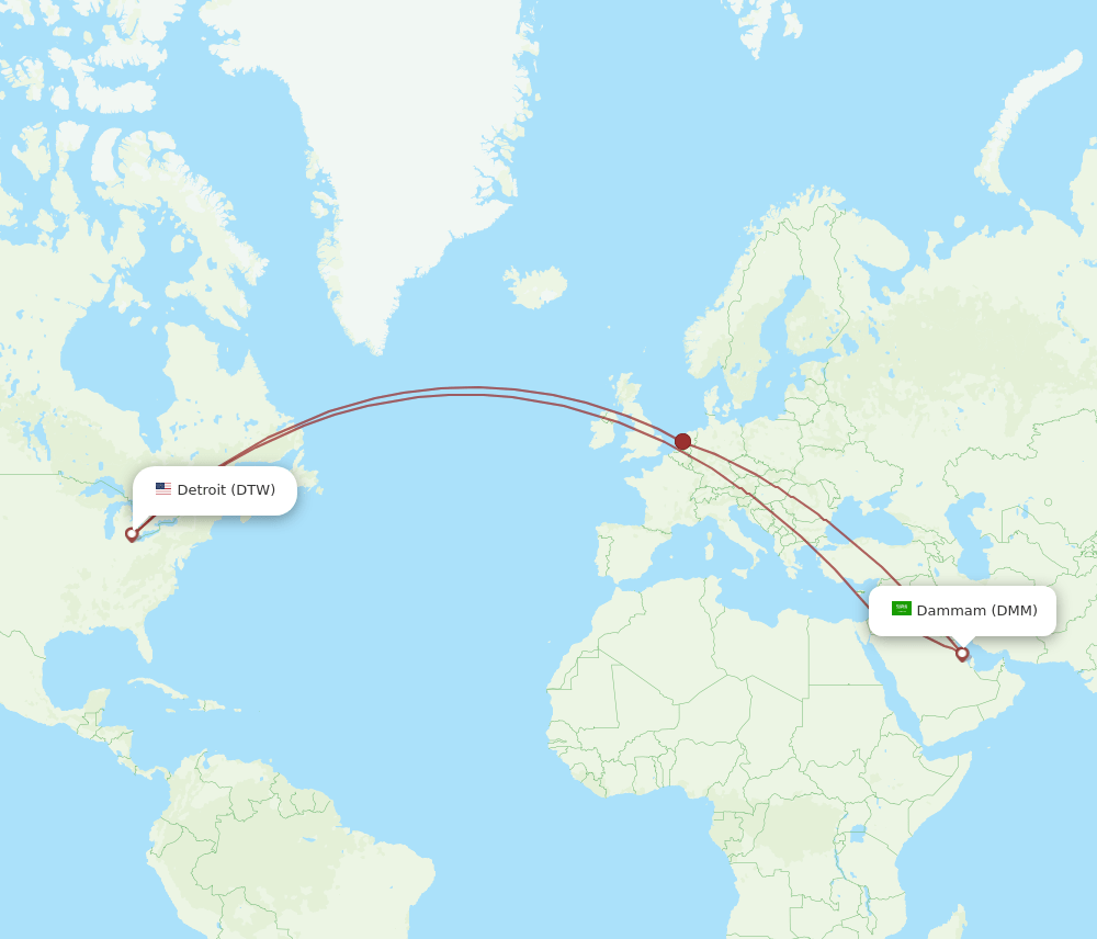 DMM to DTW flights and routes map