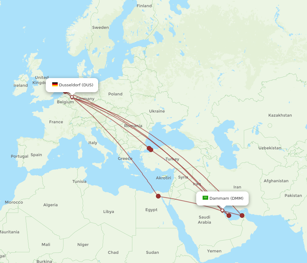DMM to DUS flights and routes map