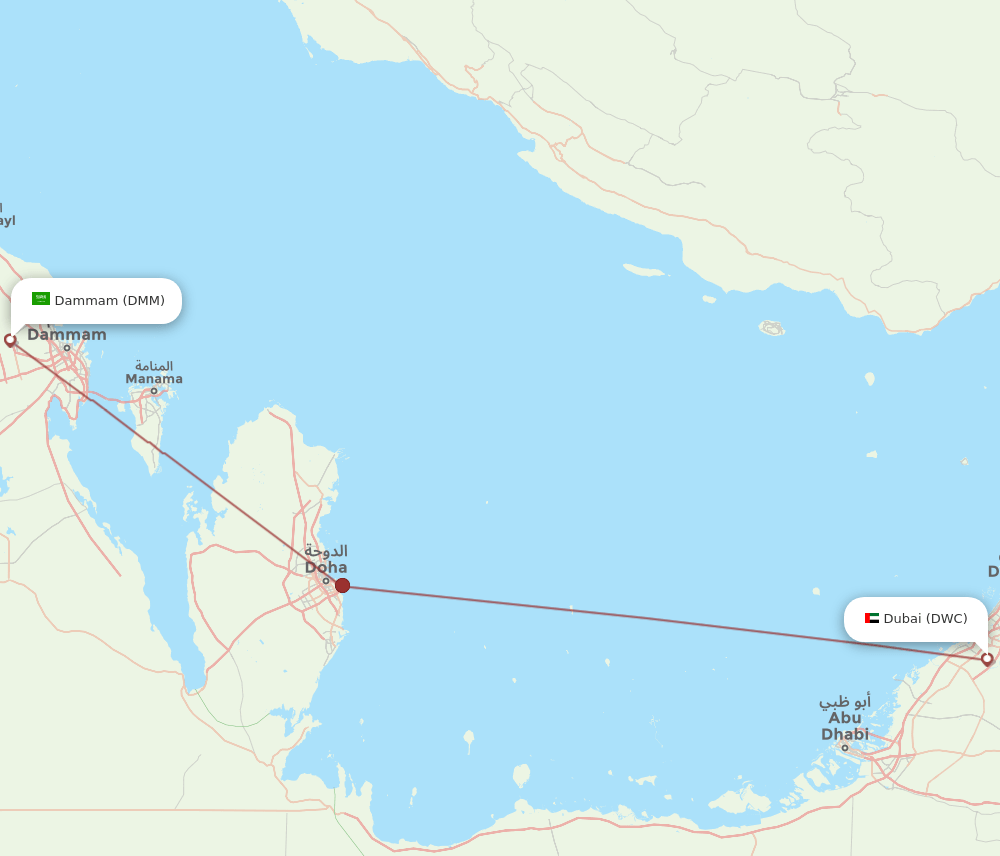 Dammam - Dubai route map and flight paths