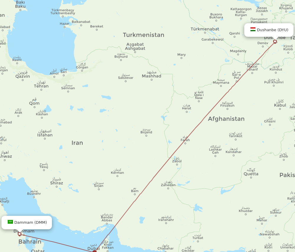 DMM-DYU flight routes