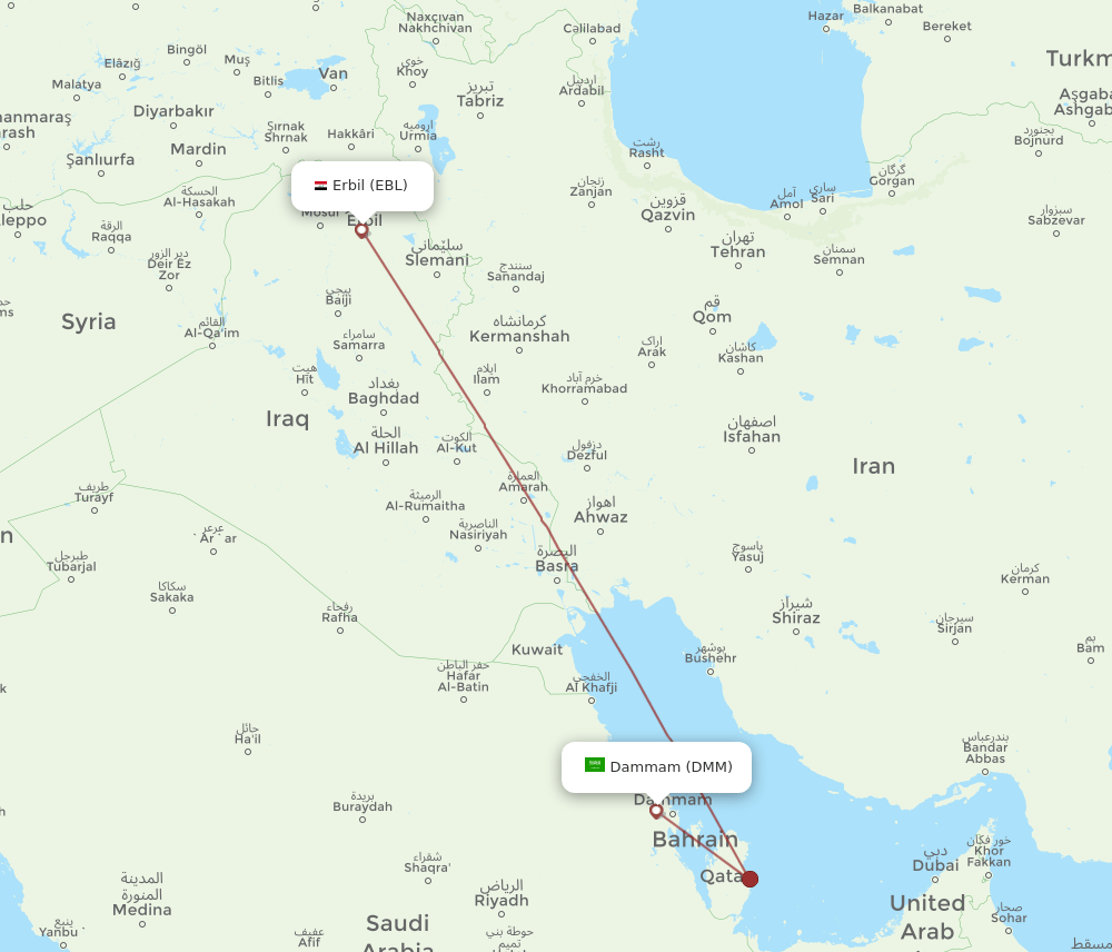 DMM-EBL flight routes