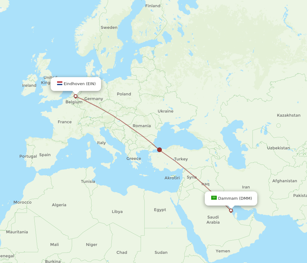 DMM to EIN flights and routes map
