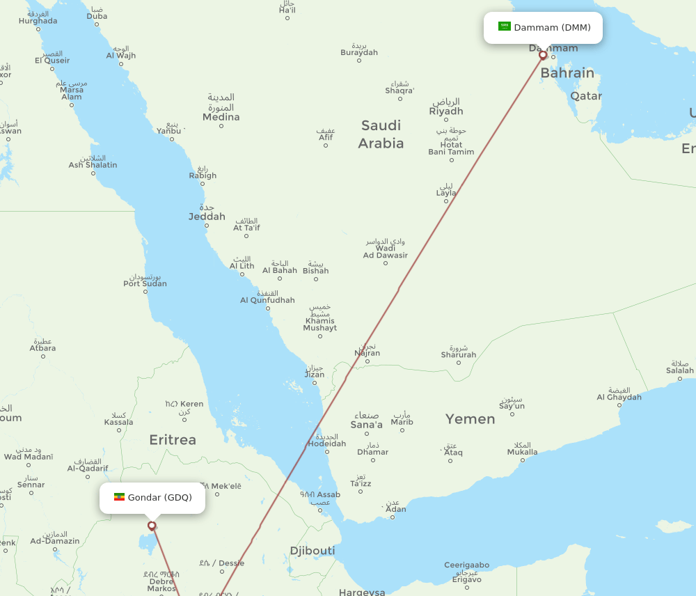 DMM-GDQ flight routes