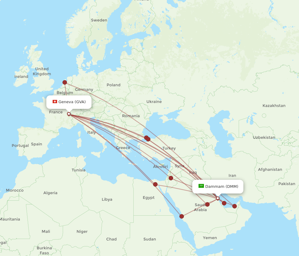 DMM to GVA flights and routes map
