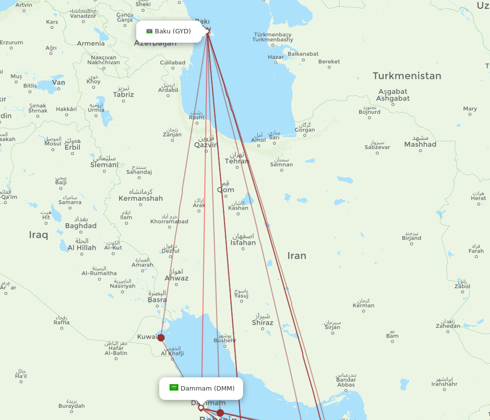 DMM to GYD flights and routes map
