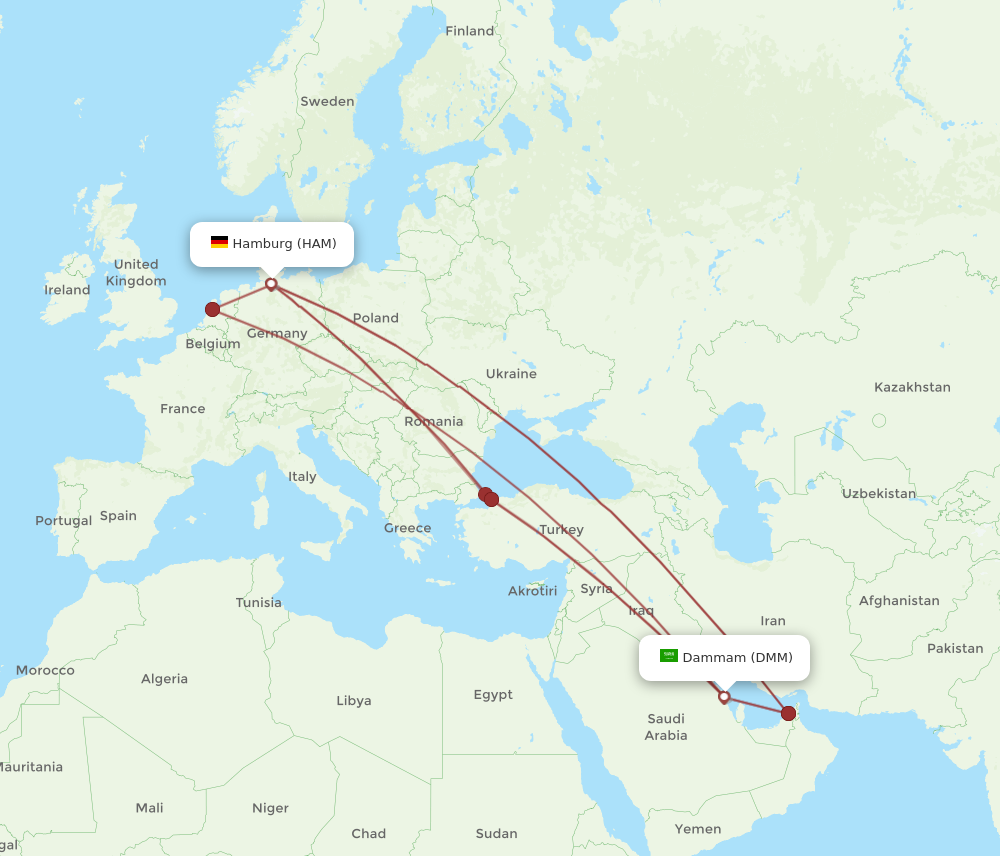 DMM to HAM flights and routes map