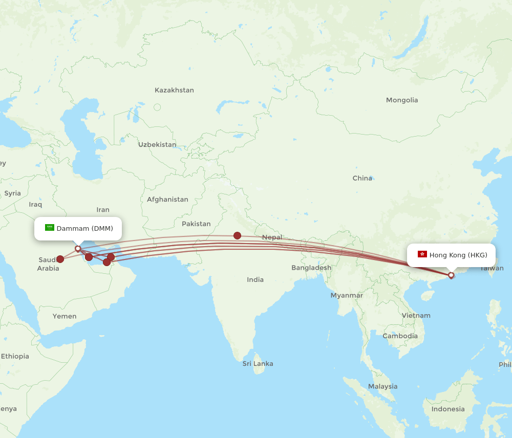 DMM-HKG flight routes
