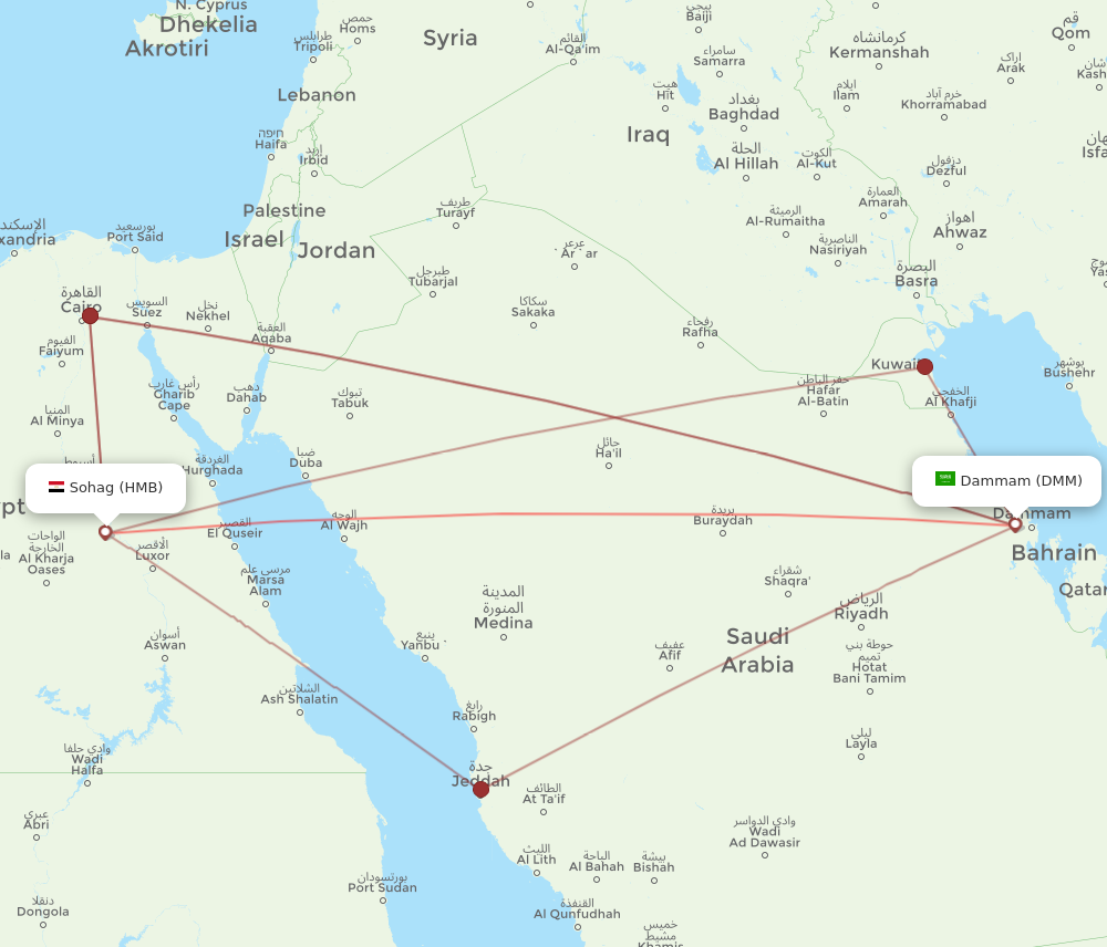 DMM to HMB flights and routes map
