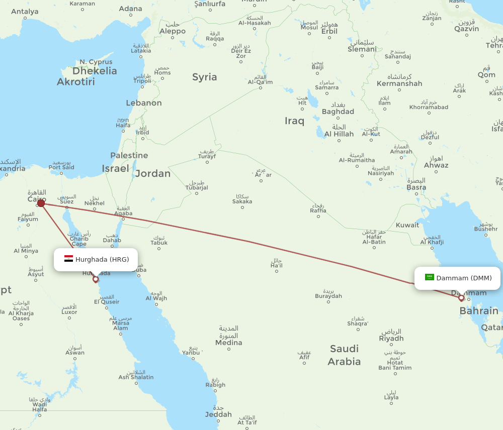DMM to HRG flights and routes map