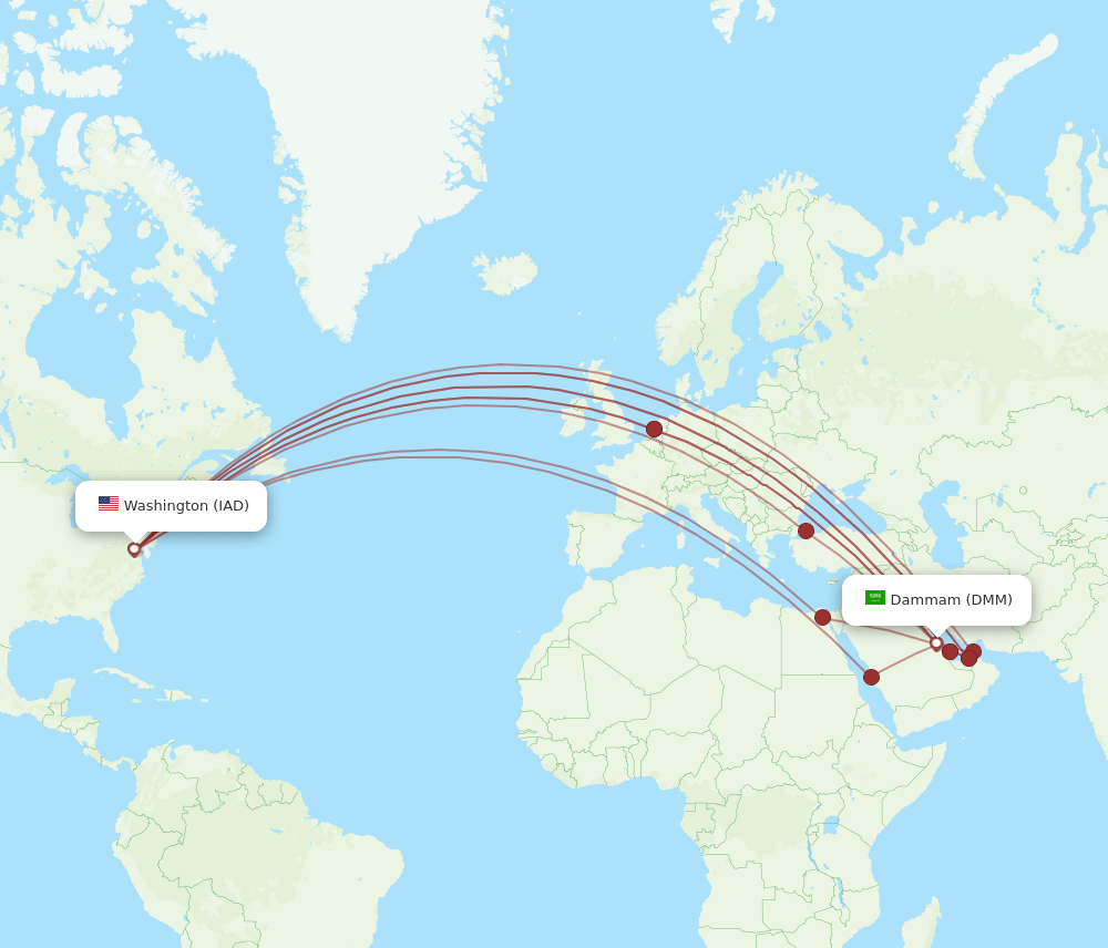 DMM-IAD flight routes