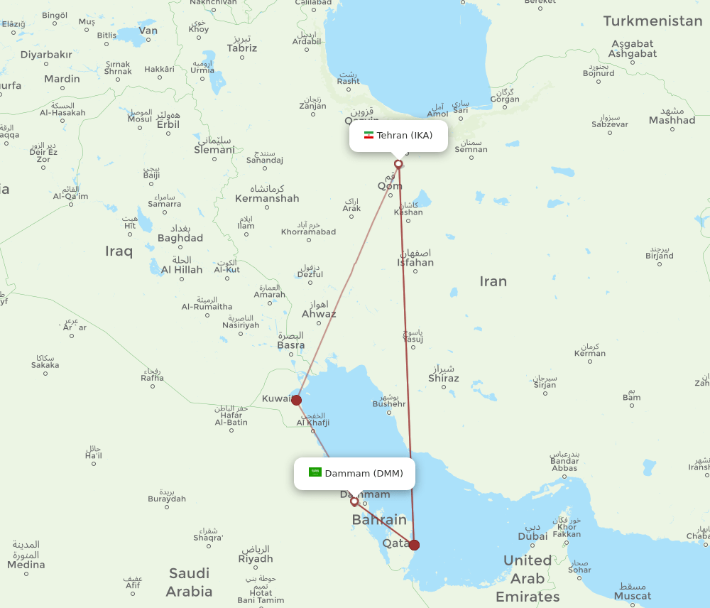 DMM-IKA flight routes