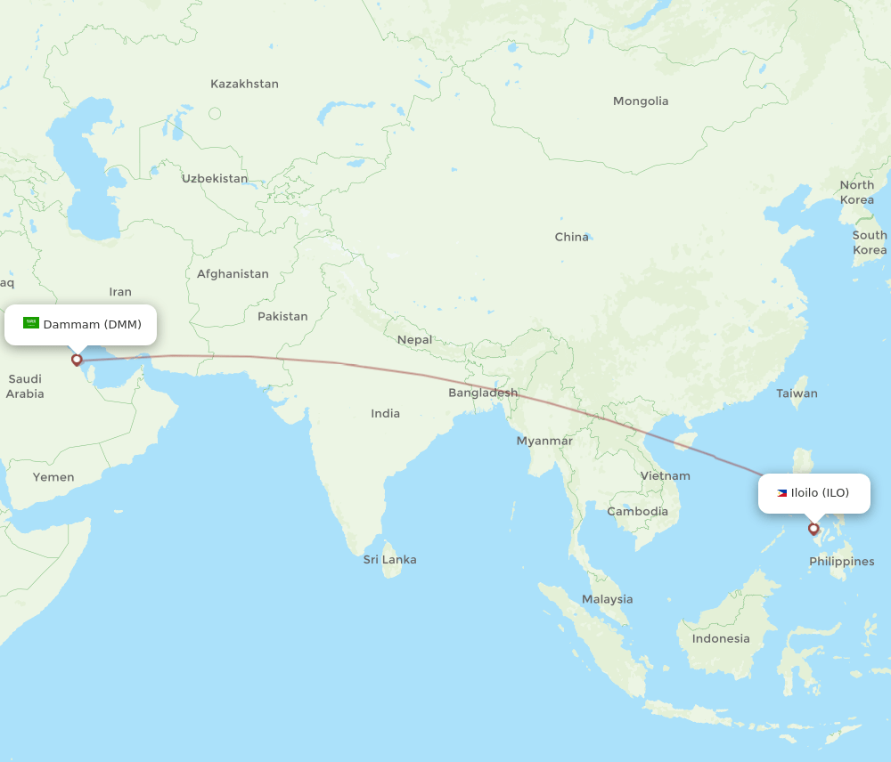 Dammam - Iloilo route map and flight paths