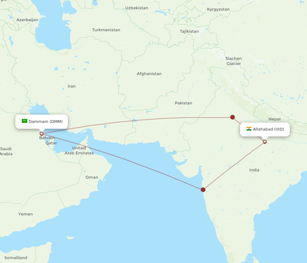 DMM-IXD flight routes