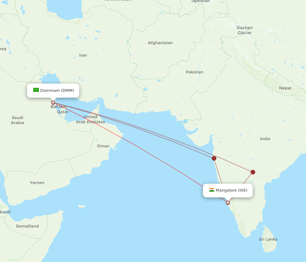 DMM-IXE flight routes