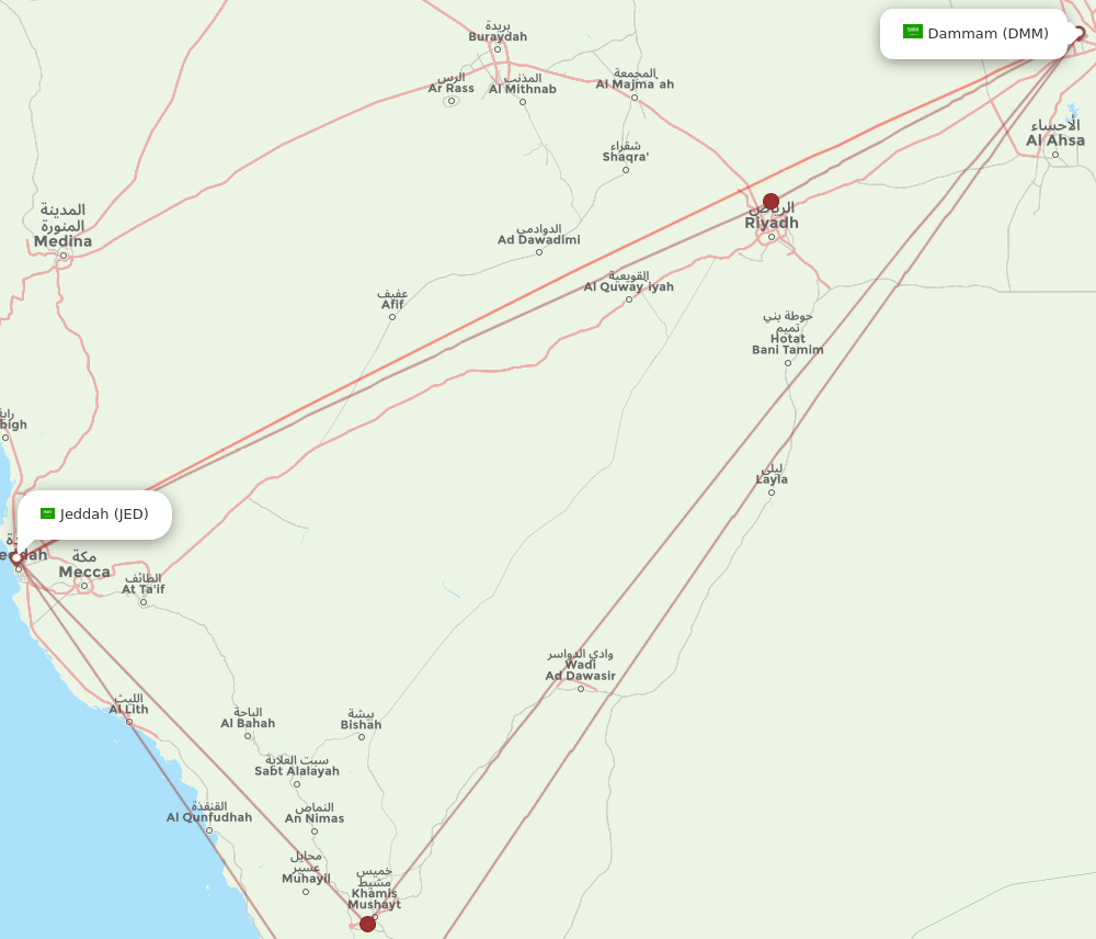 DMM to JED flights and routes map