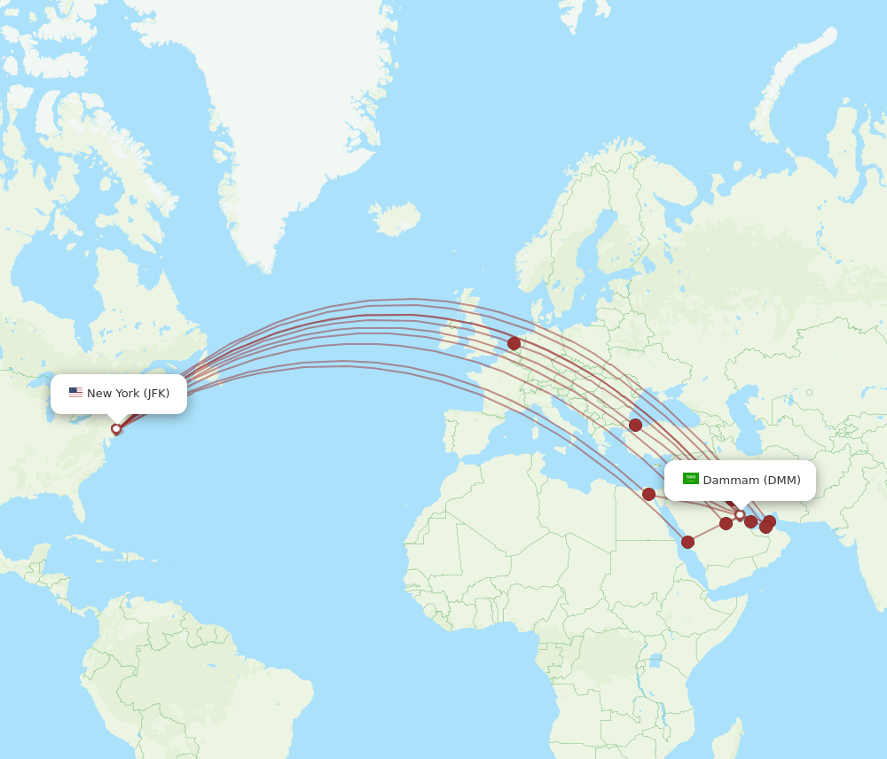 DMM to JFK flights and routes map