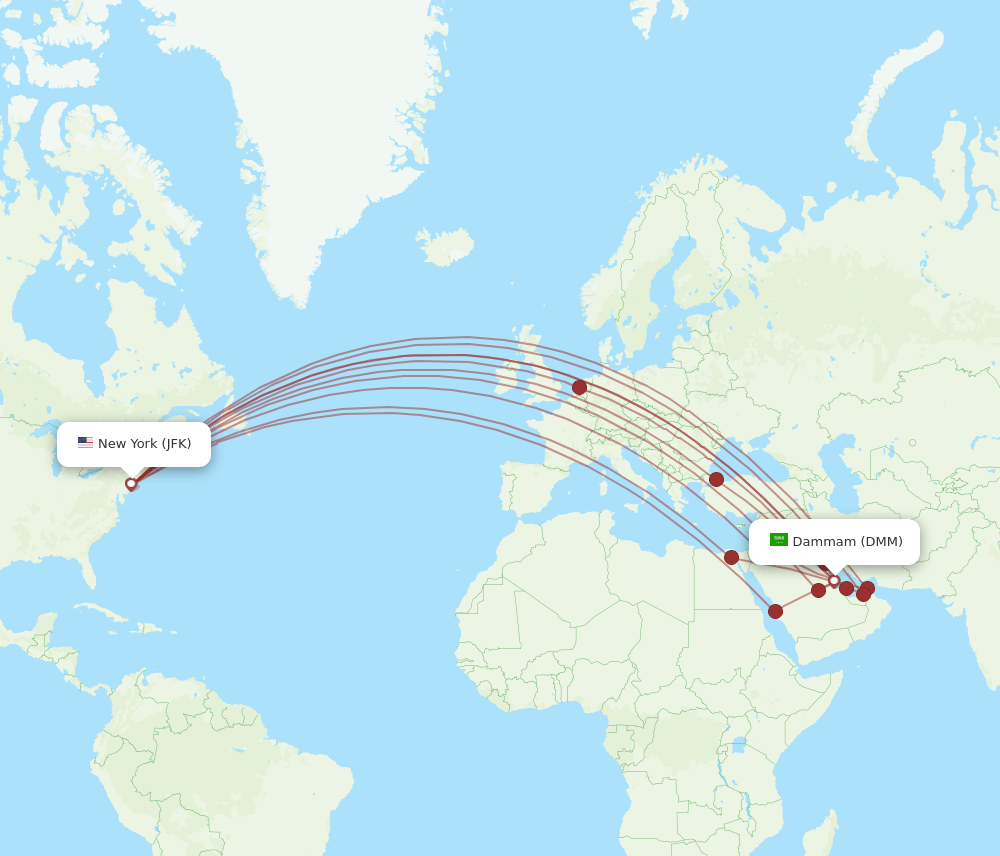 DMM to JFK flights and routes map