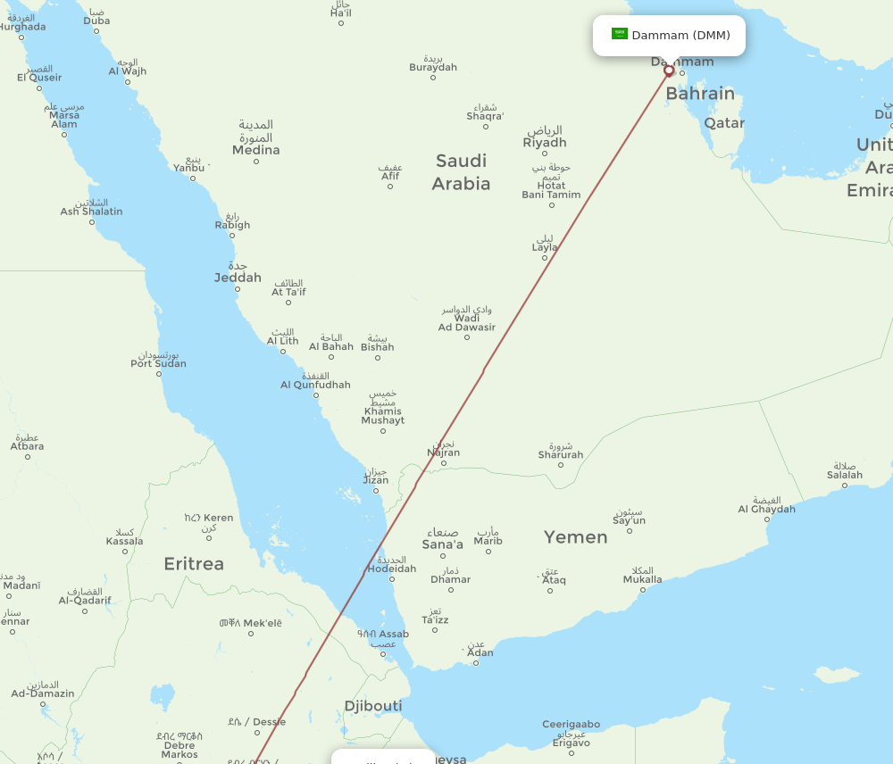 DMM to JIJ flights and routes map