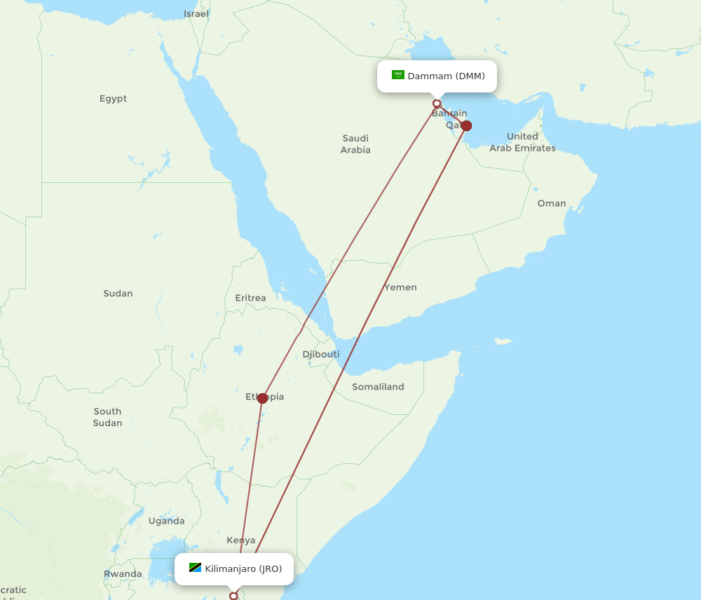 DMM-JRO flight routes