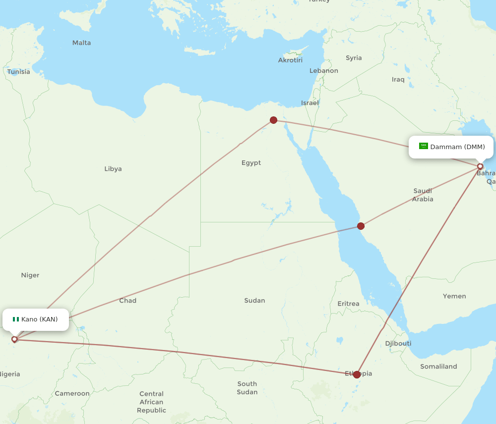 DMM to KAN flights and routes map