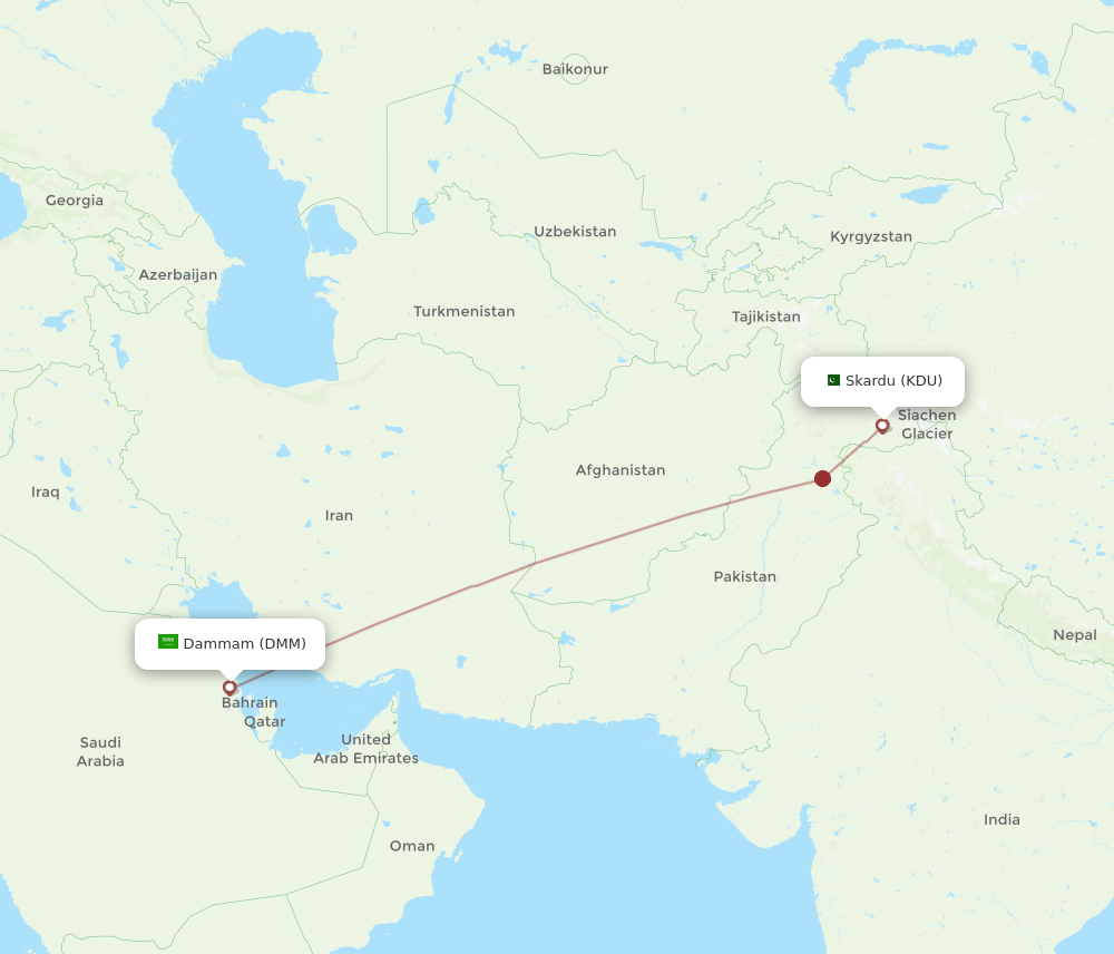 KDU to DMM flights and routes map