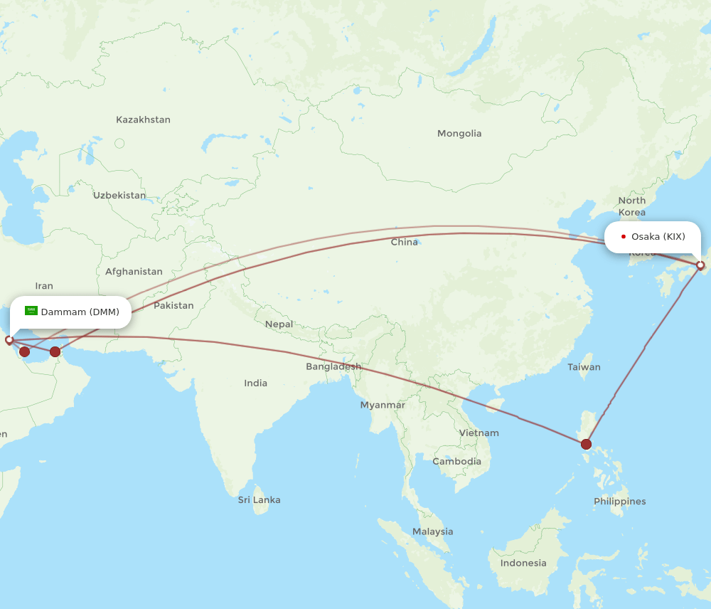 DMM-KIX flight routes