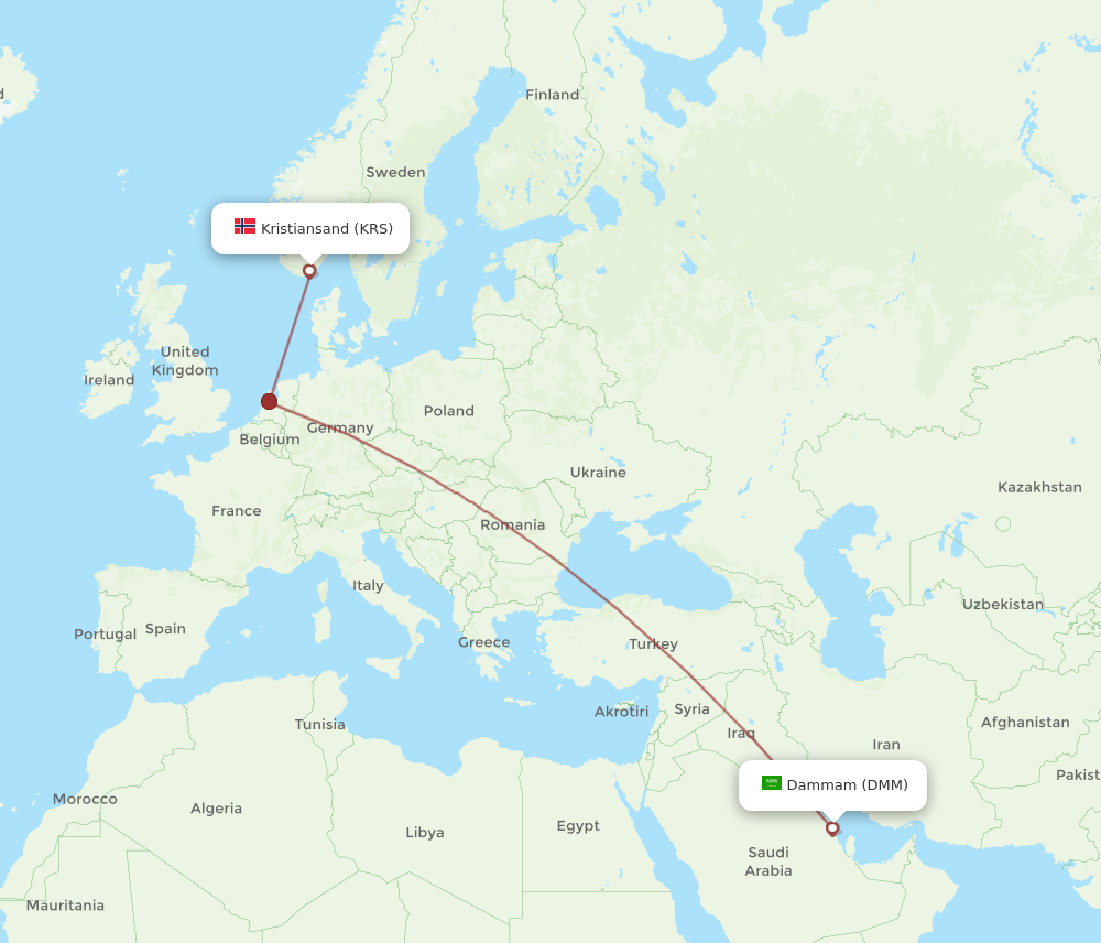 DMM-KRS flight routes