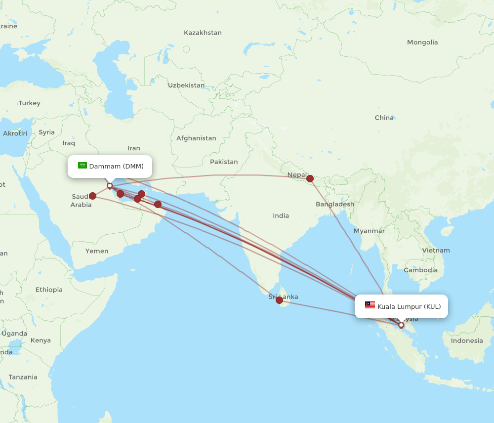 DMM-KUL flight routes