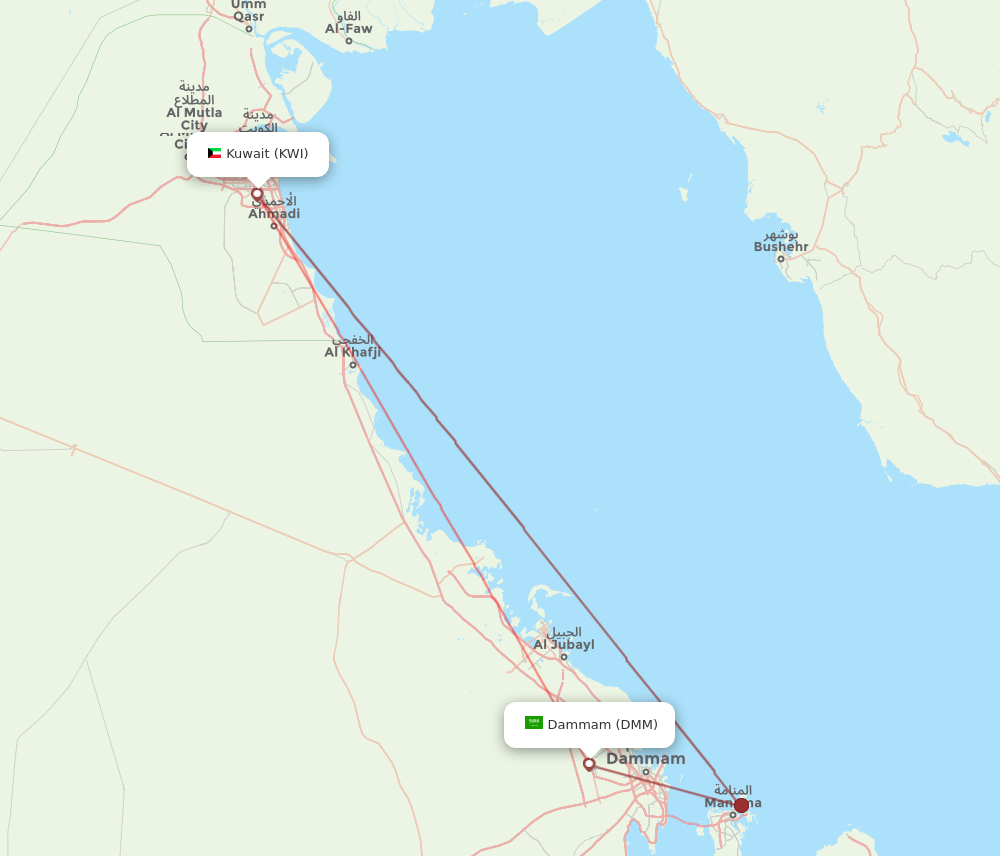 DMM to KWI flights and routes map