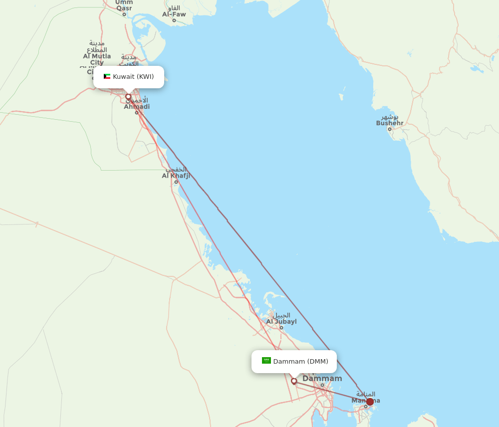 DMM-KWI flight routes