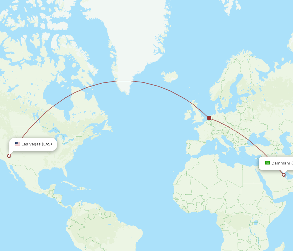 Las Vegas - Dammam route map and flight paths