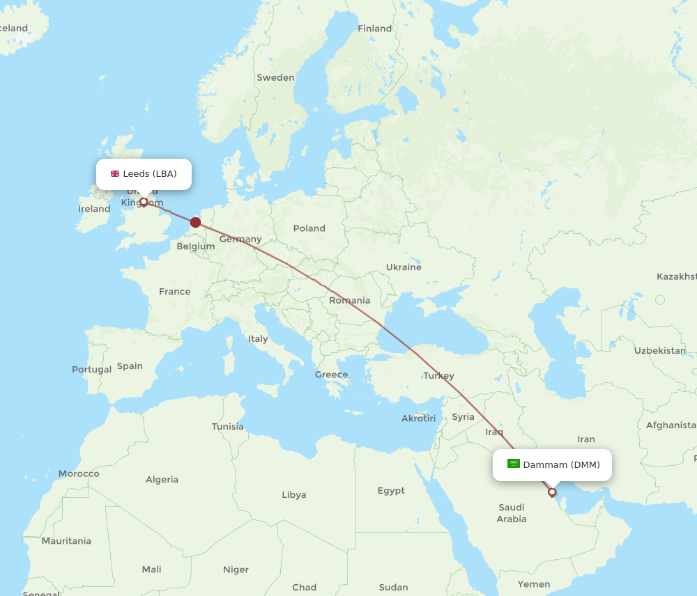 DMM-LBA flight routes