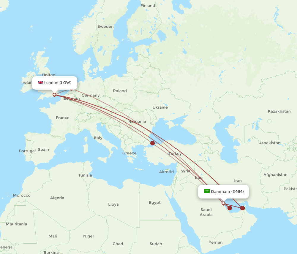 DMM-LGW flight routes