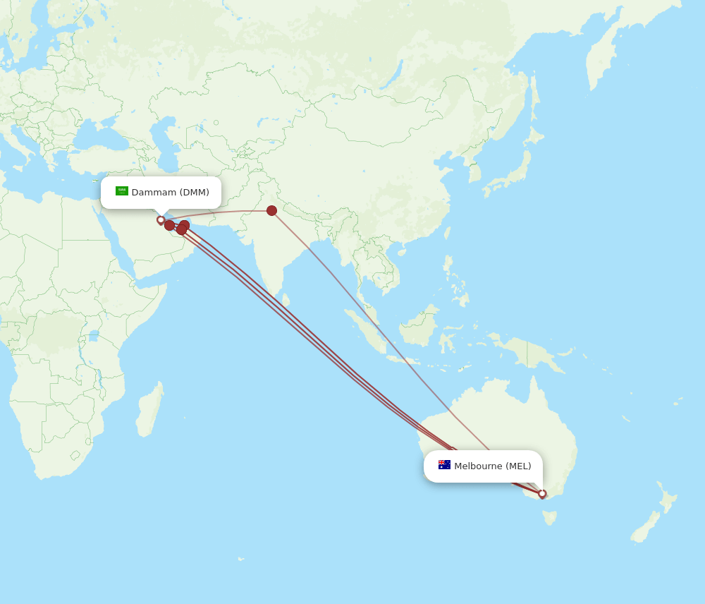 DMM-MEL flight routes