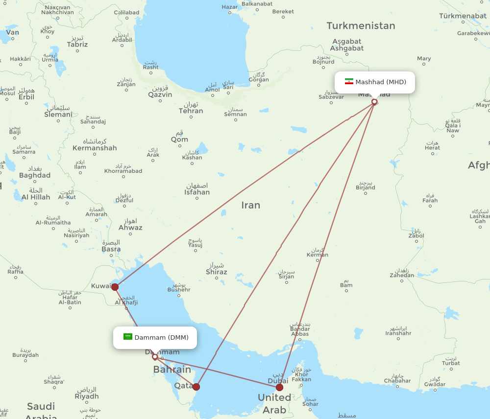 DMM to MHD flights and routes map