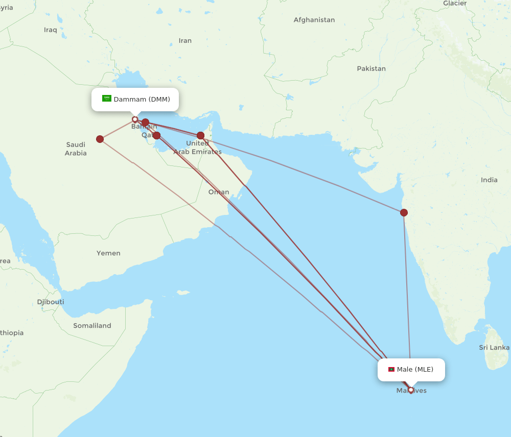 DMM to MLE flights and routes map