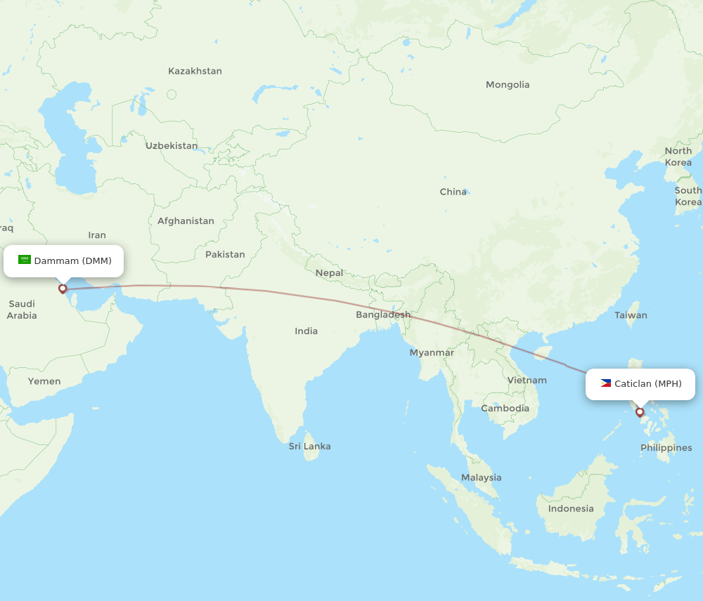 Dammam - Caticlan route map and flight paths