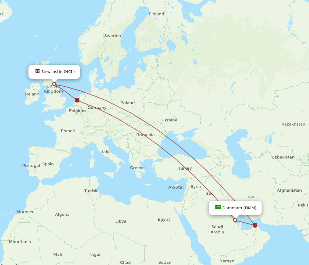 DMM-NCL flight routes