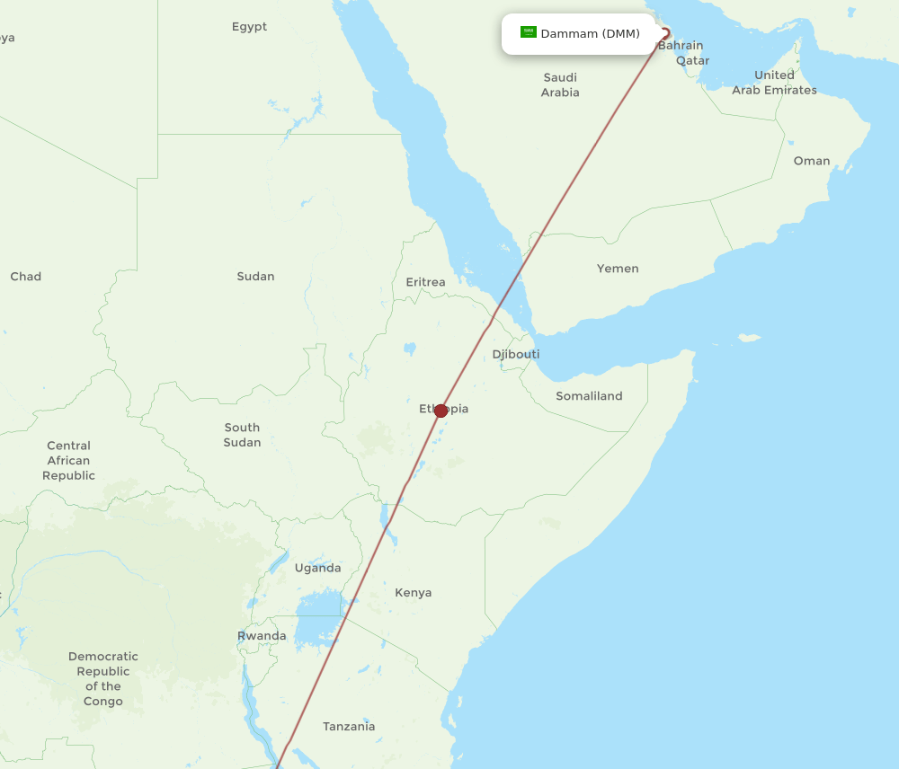 Ndola - Dammam route map and flight paths