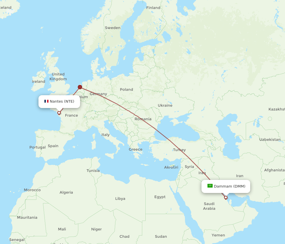 DMM to NTE flights and routes map