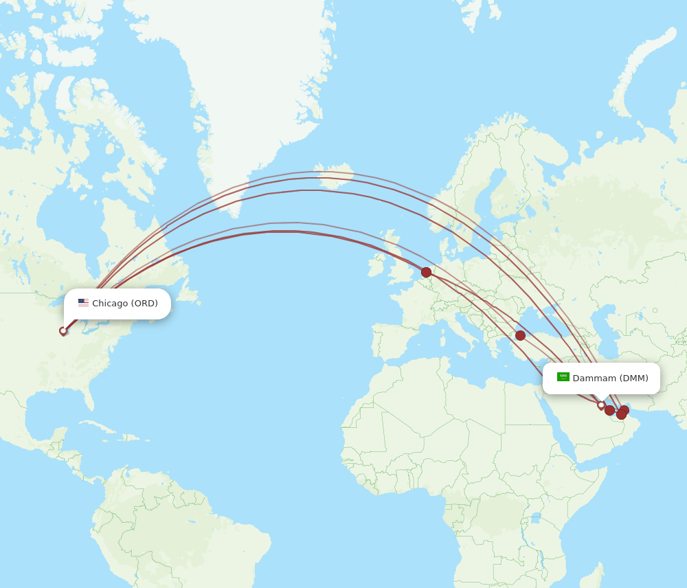 DMM-ORD flight routes