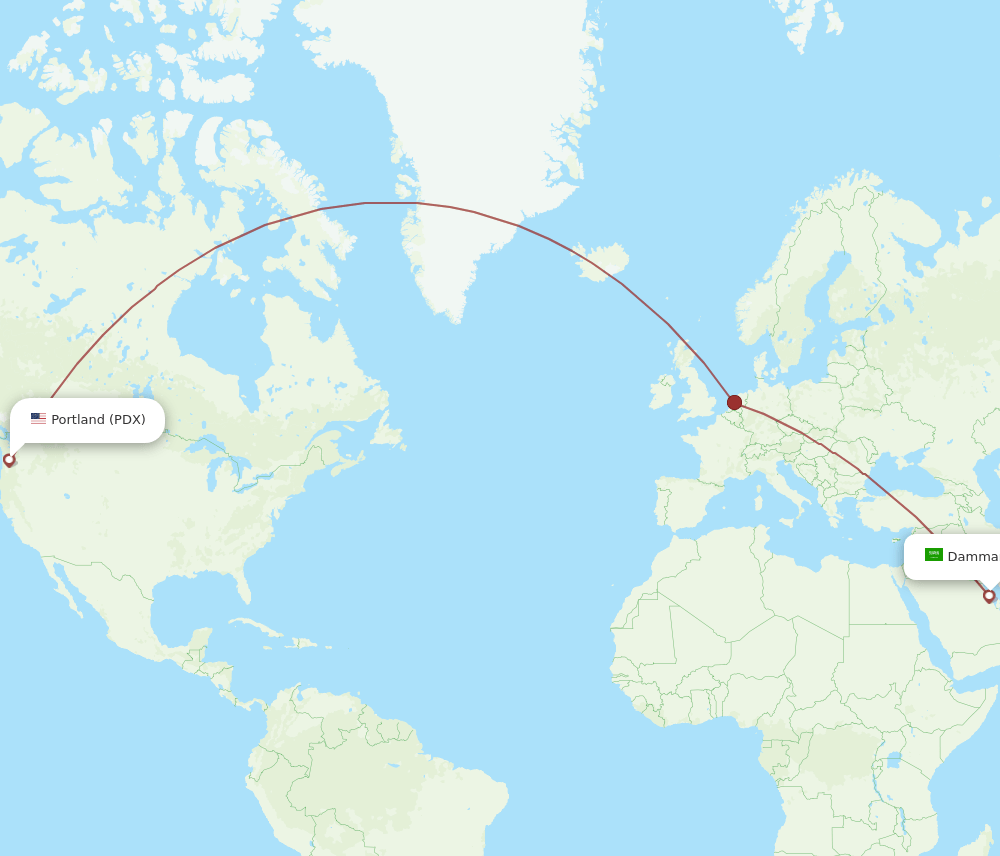 Portland - Dammam route map and flight paths