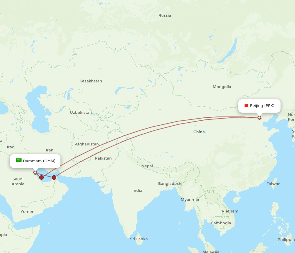 DMM-PEK flight routes