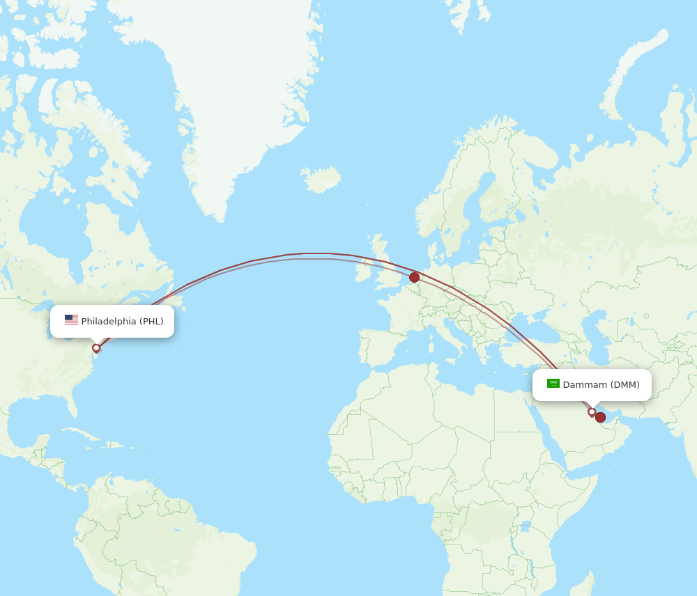 DMM-PHL flight routes