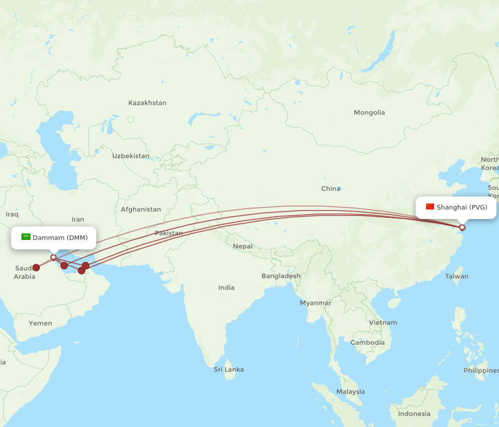 DMM-PVG flight routes