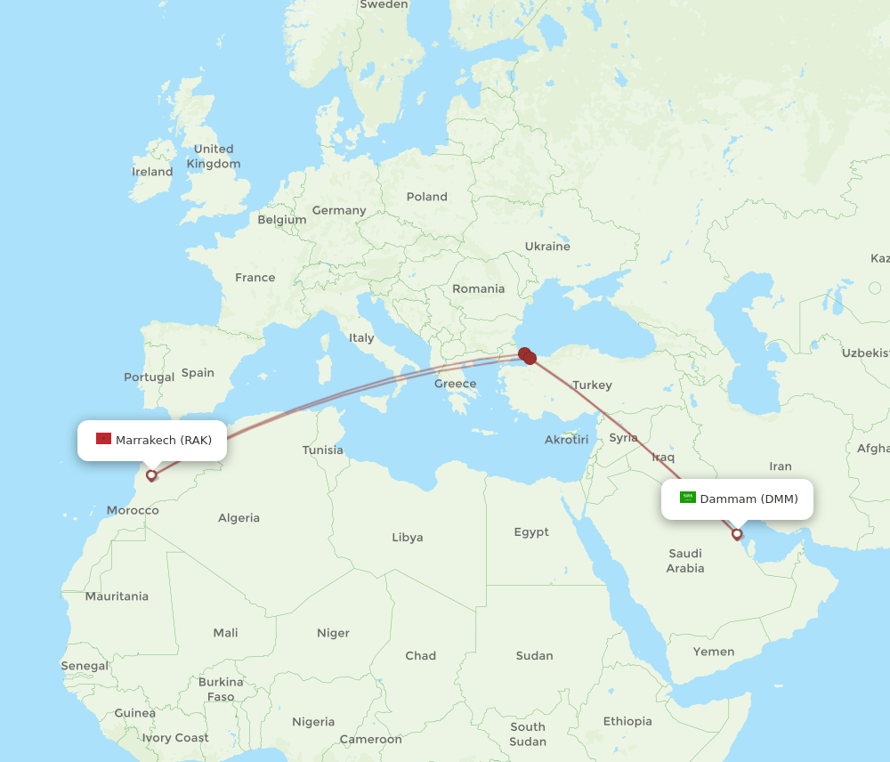 DMM-RAK flight routes